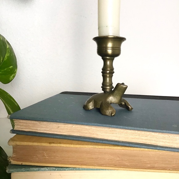Vintage Brass Turtle Candlestick Holder